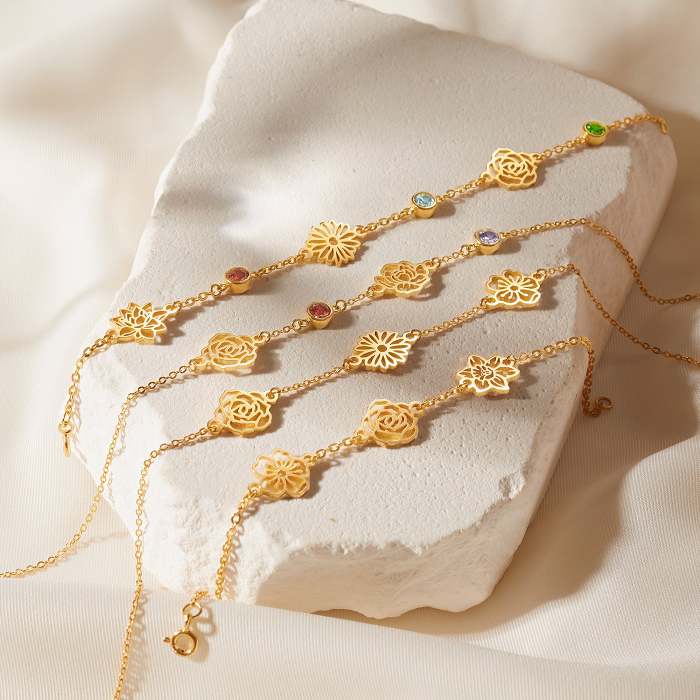 Birth Flower Necklace With Birthstones