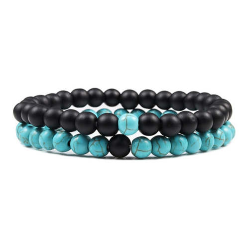 Turquoise And Black Agate Couple Bracelets