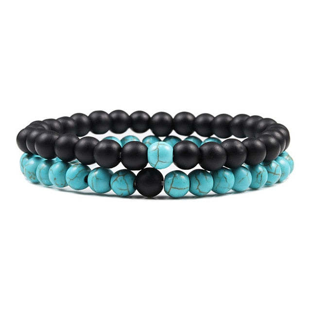 Turquoise And Black Agate Couple Bracelets