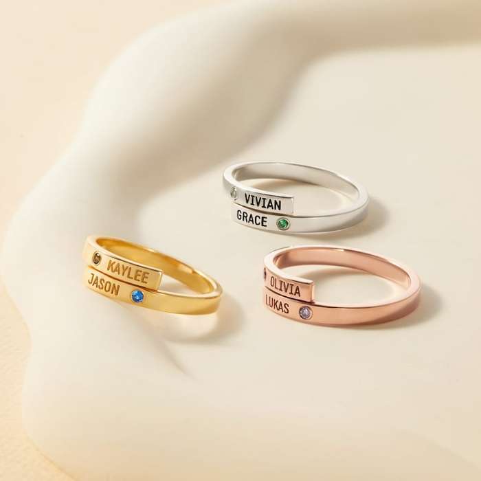 Wrap Ring With Names and Birthstones