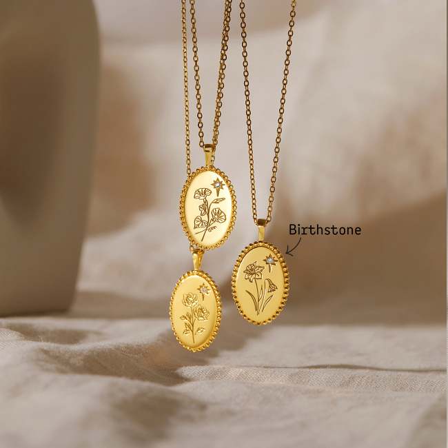 Flower Birth Month Necklace With Birthstones