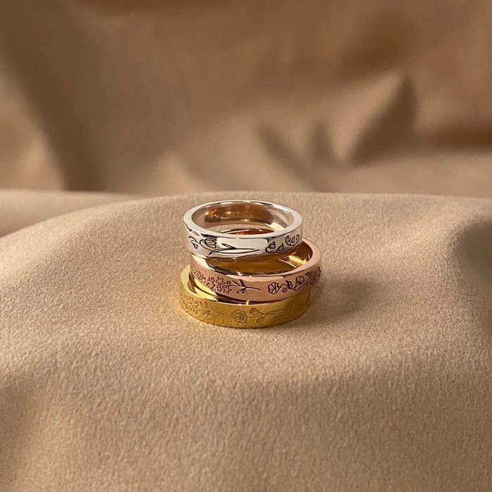 Birth Flower Band Ring