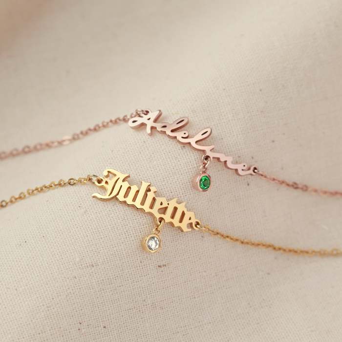 Custom Name Bracelet with Birthstone