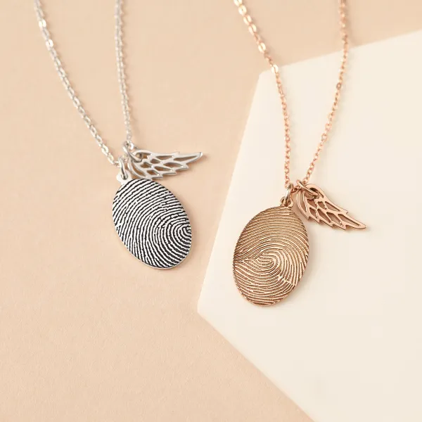 Fingerprint Necklace with Angel Wing