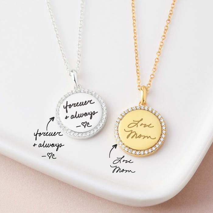 Handwriting Disc Necklace With Stones