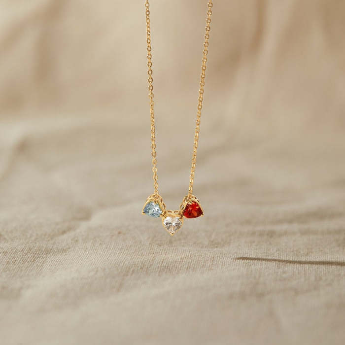 Mom Necklace With Birthstones - Heart Charm