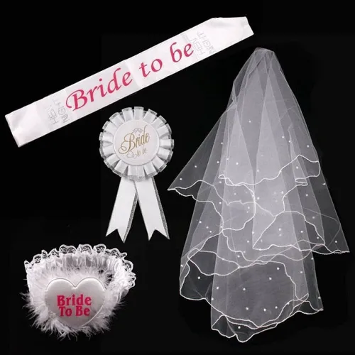 Bride To Be Sash Tiara Veil Badge And Garter