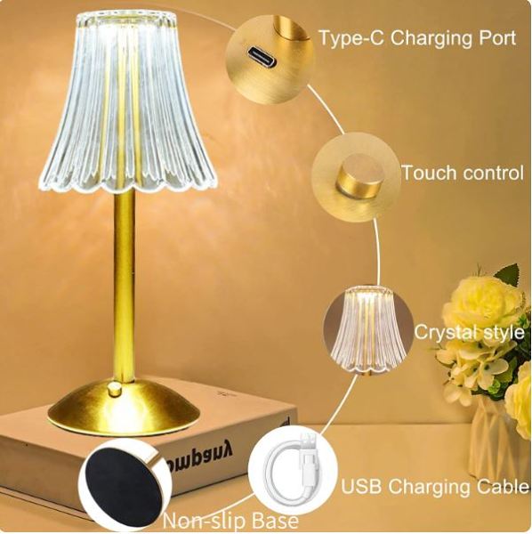Floral Glass Cordless Table Lamp