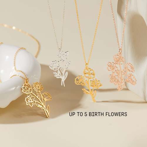 Combined Birth Flower Bouquet Necklace
