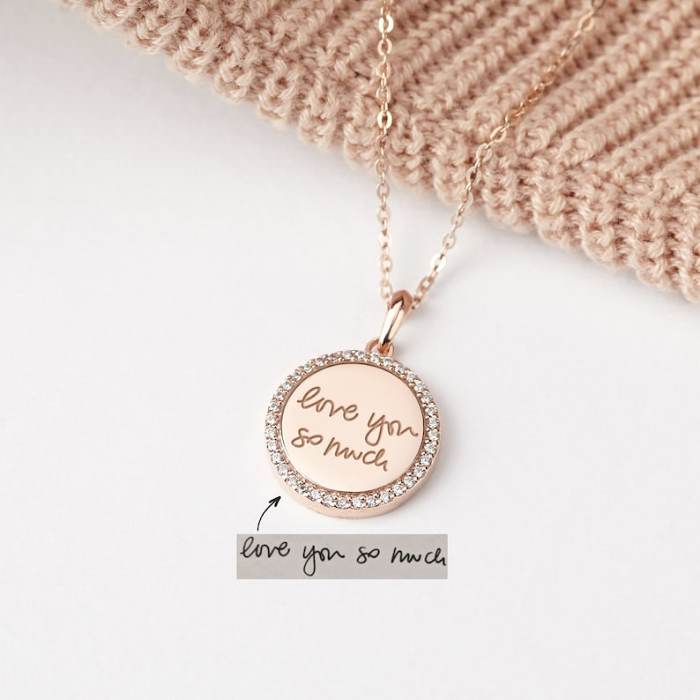 Handwriting Disc Necklace With Stones