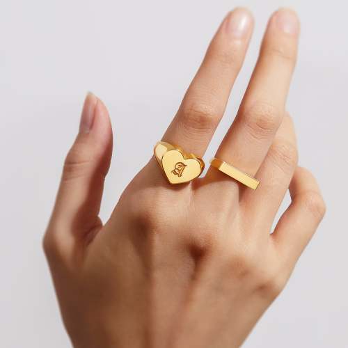 Custom Initial Heart Signet Ring