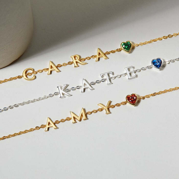 Custom Letter Bracelet With Birthstone