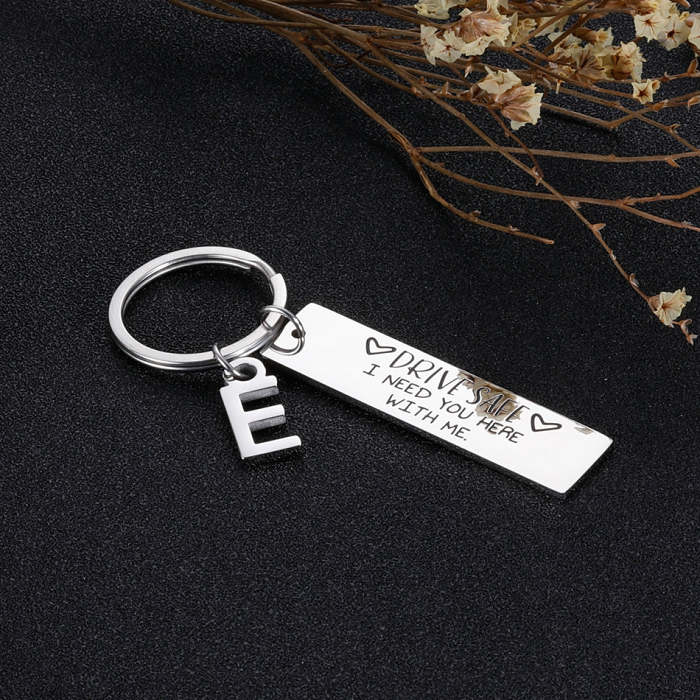 Drive Safe Keychain With Custom Initials Charm