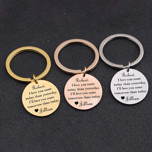 I LOVE YOU MORE TODAY Engraved Keychain for Couples