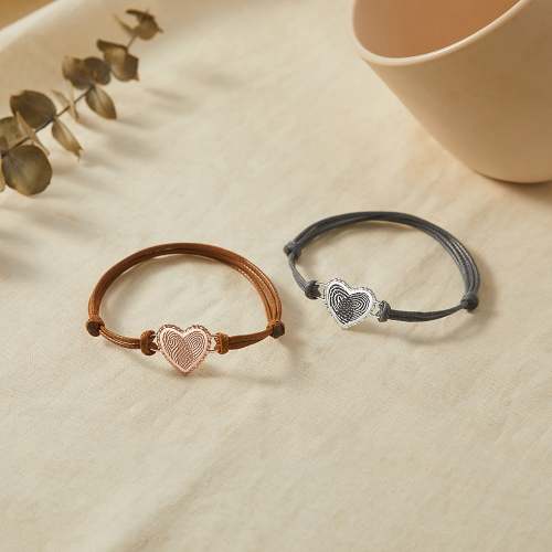 Double Fingerprint Bracelet - Heart Charm