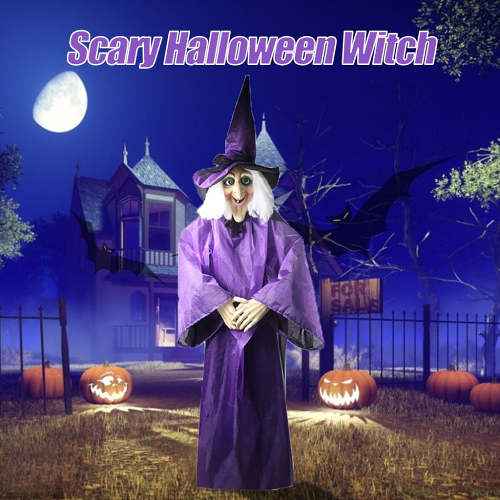 Creepy Witch Hanging Halloween Prop With Red Flashing Eyes