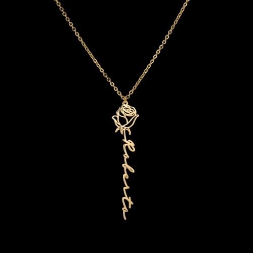 Name Necklace - Rose Flower