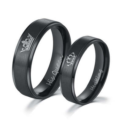 Black King and Queen Crown Couple Rings