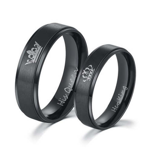 Black King and Queen Crown Couple Rings