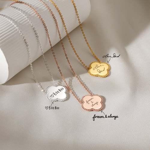 Handwriting Necklace - Clover Charm