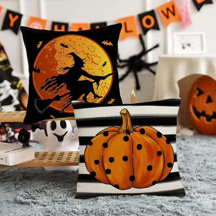 Halloween Theme Linen Cushion Covers