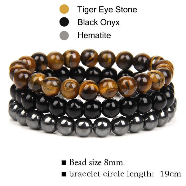 Set Of 3 Natural Stone 8MM Beads Bracelets