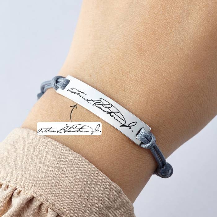 Leather Handwriting Bracelet - Bar