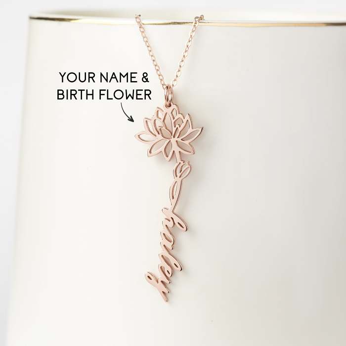Birth Flower Necklace with Name