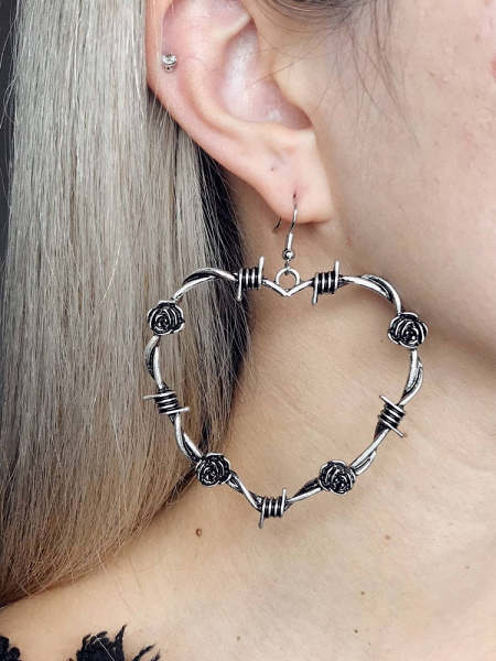 Gothic Barbed Wire Heart Earrings (Available in 7 Designs)