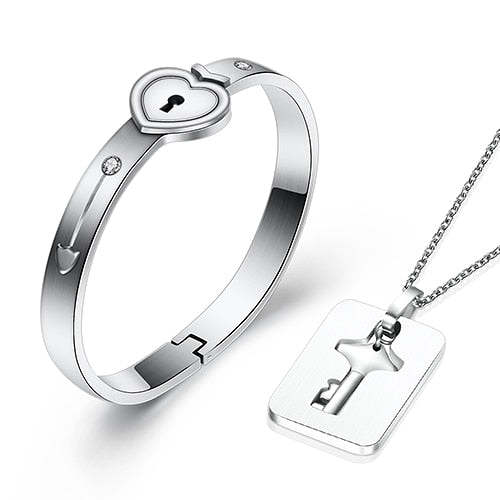 Heart Lock Bracelet & Key Necklace