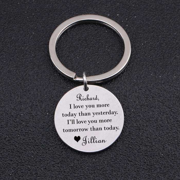 I LOVE YOU MORE TODAY Engraved Keychain for Couples