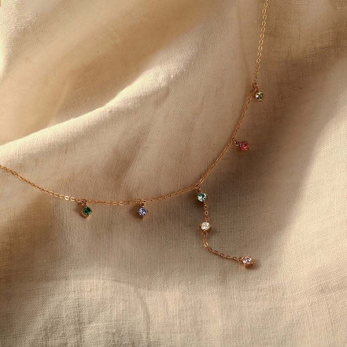 Dangle Birthstone Necklace - Up To 10 Stones