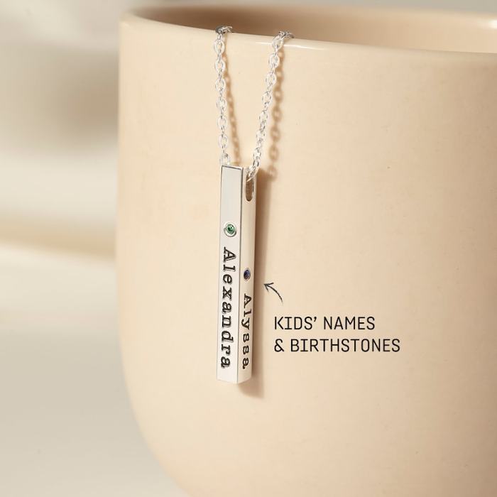 Kids Names Birthstones Necklace - 4 Sides