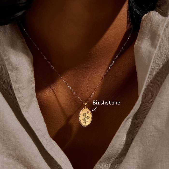 Flower Birth Month Necklace With Birthstones