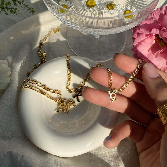 Personalized Initial Bracelet - Figaro Chain