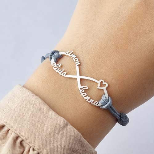 Infinity Name Bracelet For Mom - Leather Cord
