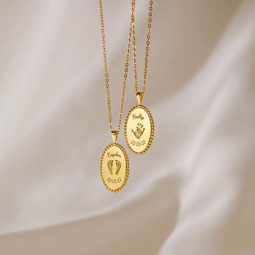 Baby Footprint Oval Charm Necklace