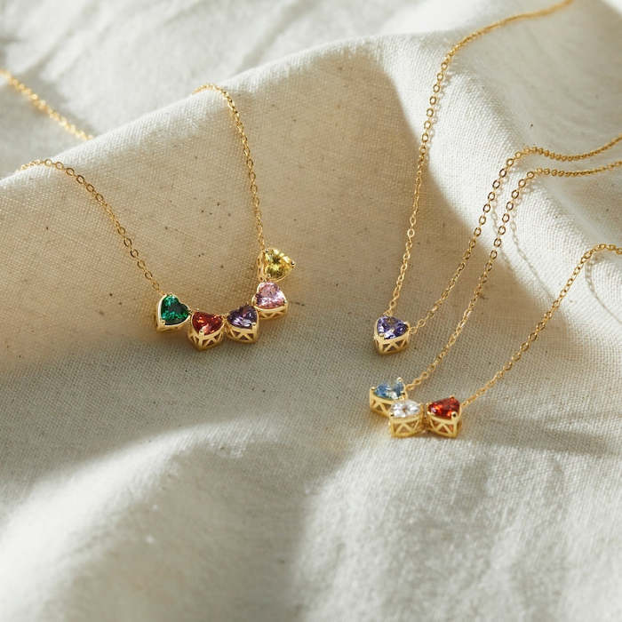 Mom Necklace With Birthstones - Heart Charm