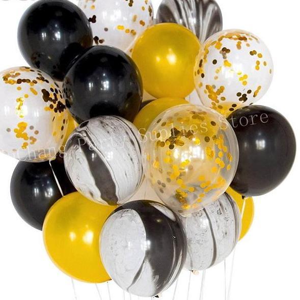 Black White Marble Gold Confetti Balloons Wedding Party Decoration 20 Pcs / Set