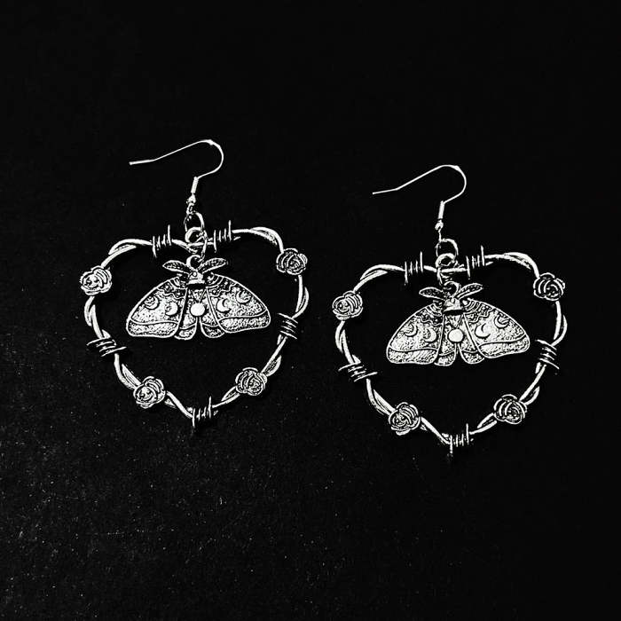 Gothic Barbed Wire Heart Earrings (Available in 7 Designs)