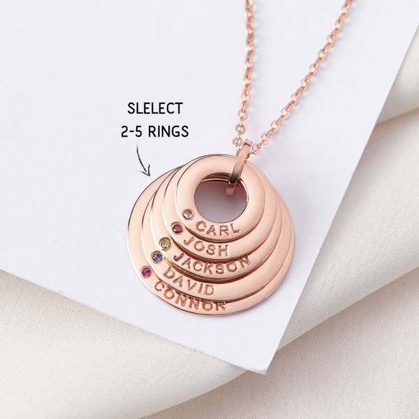 Grandma's Necklace With Grandchildrens' Names & Birthstones - 2-5 Rings