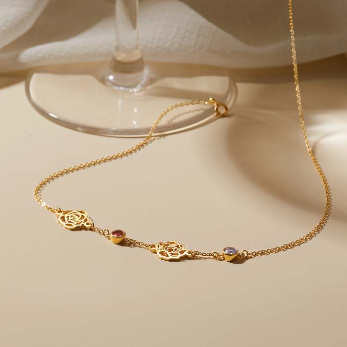 Birth Flower Necklace With Birthstones
