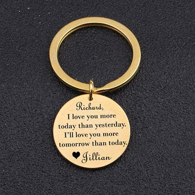 I LOVE YOU MORE TODAY Engraved Keychain for Couples