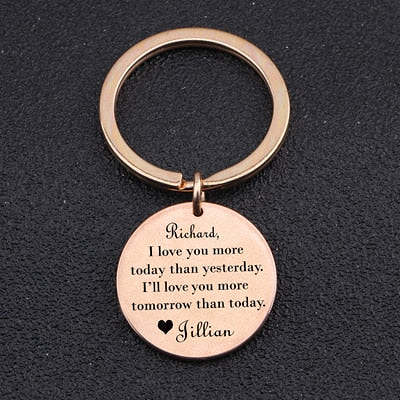 I LOVE YOU MORE TODAY Engraved Keychain for Couples