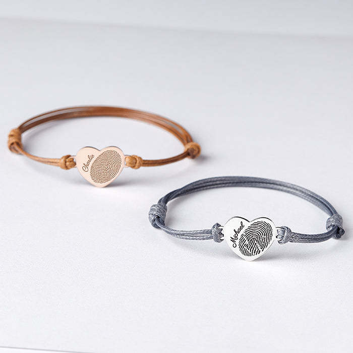 Leather Fingerprint Bracelet With Name