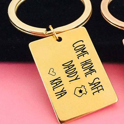 COME HOME SAFE Engraved Key Chain for Dad