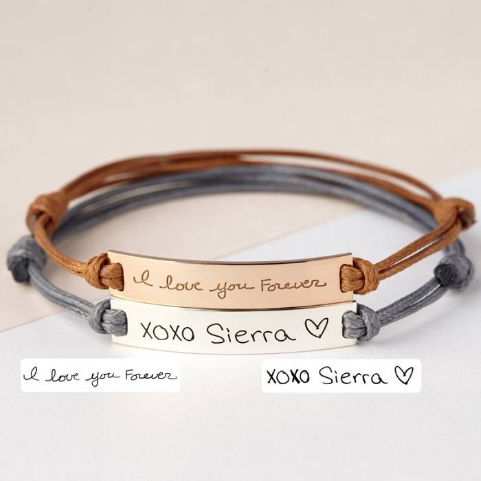 Leather Handwriting Bracelet - Bar