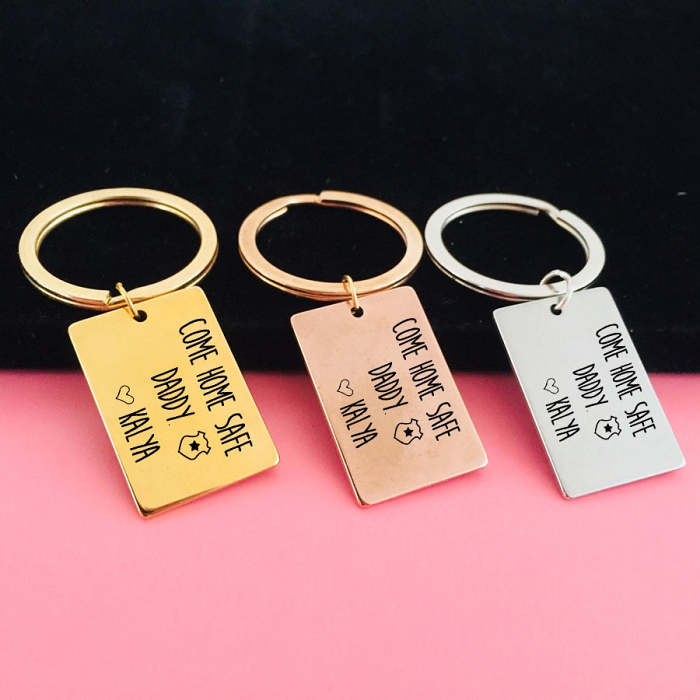 COME HOME SAFE Engraved Key Chain for Dad