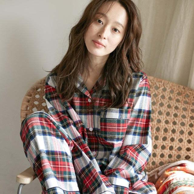 Plaid Print Couple Pajamas Set