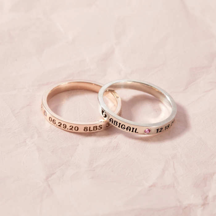 Baby Stats Ring With Birthstone